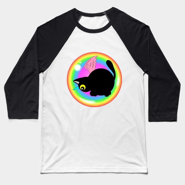 Kitty in rainbow bubble Baseball T-Shirt by MelanieJeyakkumar